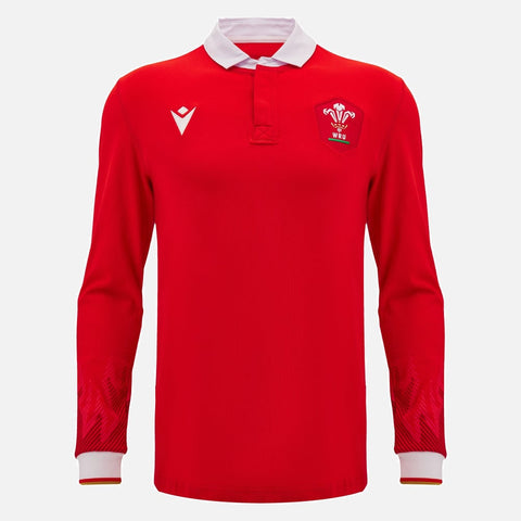 Macron Wales Rugby Lange Mouwen Katoenen Thuisshirt Heren
