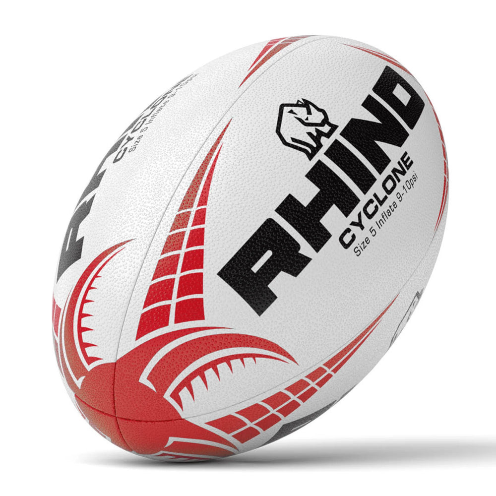 Rhino Cyclone Rugbybal Wit/Rood Maat 3