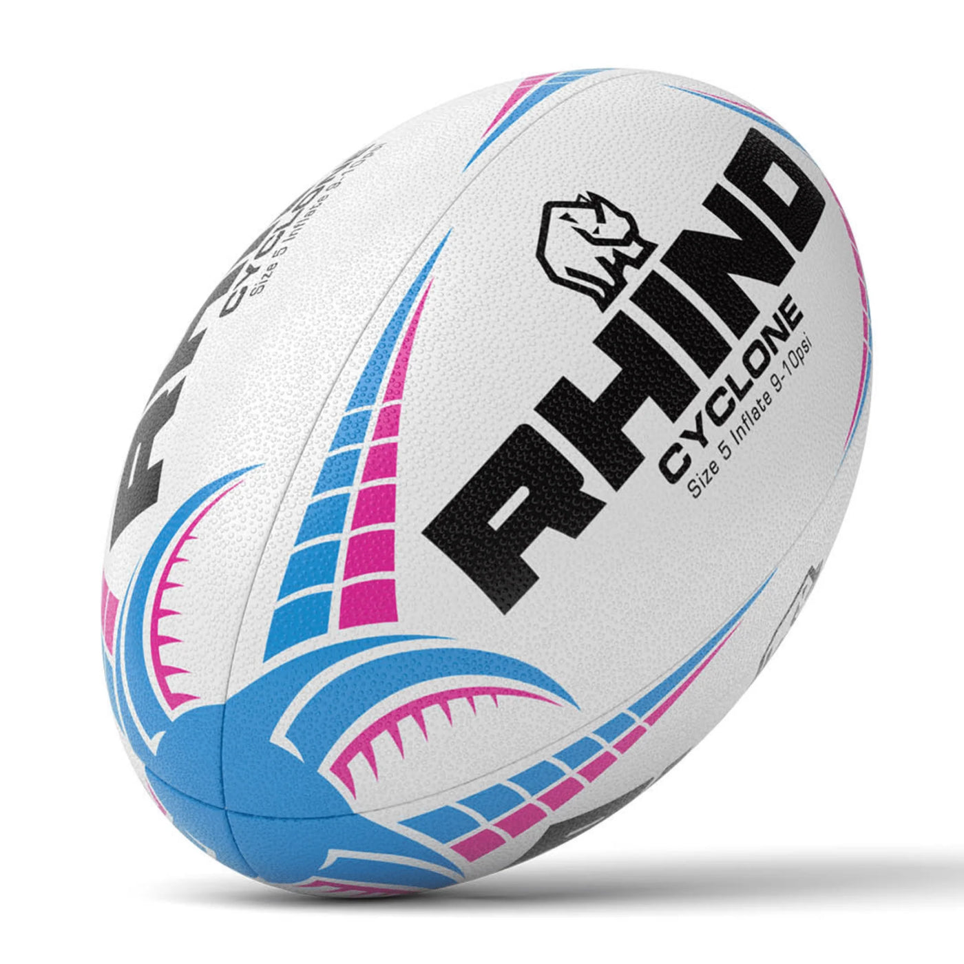 Rhino Cyclone Rugbybal Wit/Blauw/Roze Maat 5
